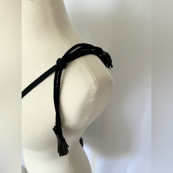 Yves Saint Laurent Vintage Brown Leather Studded Fringe Black Tie Handbag - Picture 4 of 15